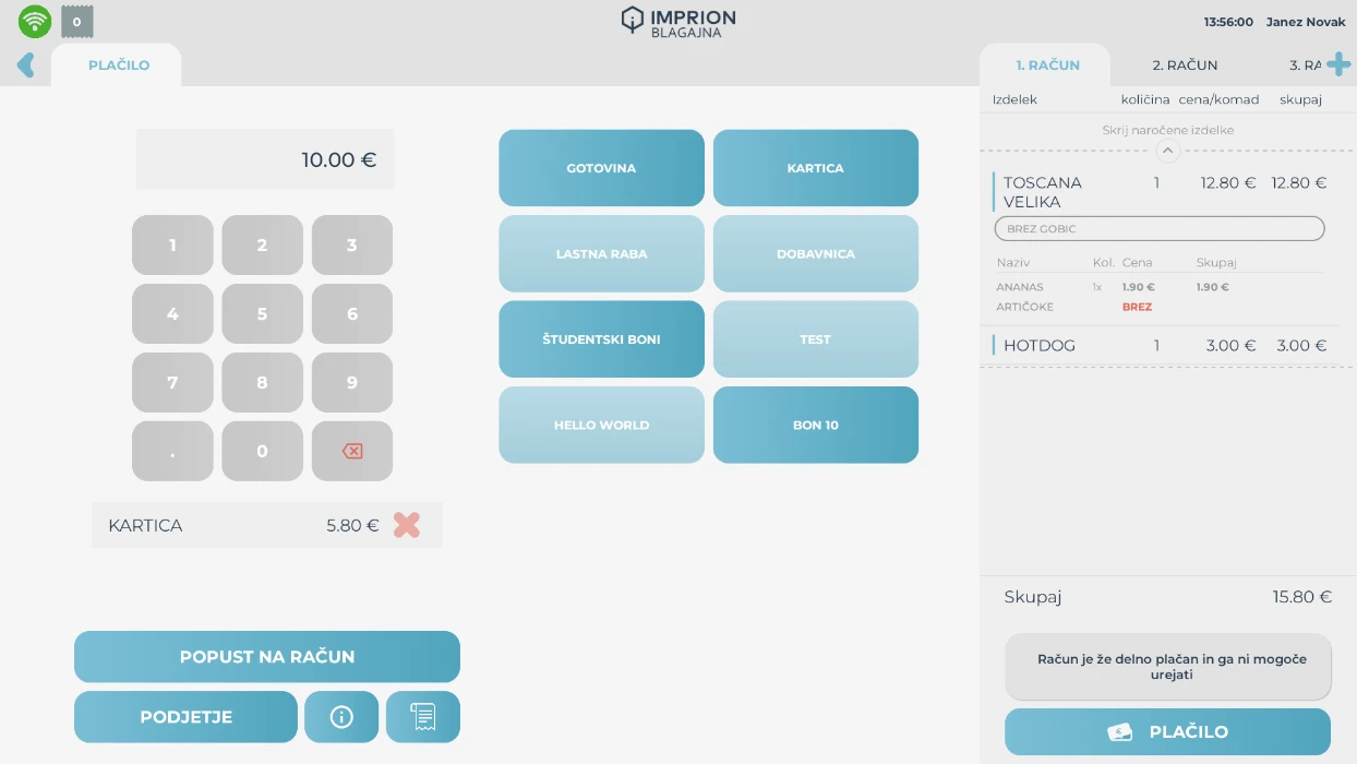 Zaključek računa – Prikaz plačila